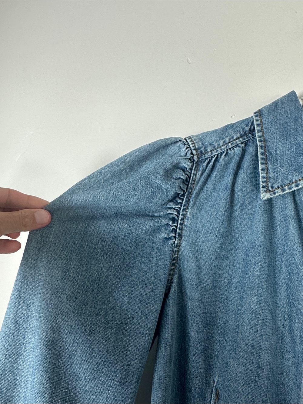 FRAME Denim Button-Front Puff Sleeve Shirt Dress - Light Blue Small - Picture 7 of 10